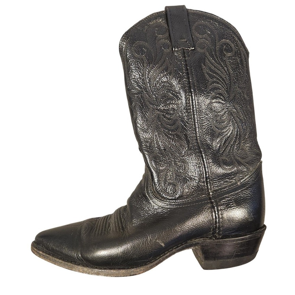 Vintage Dan Post Black Leather Cowboy Boots Womens Size 7 Classic Western Tall